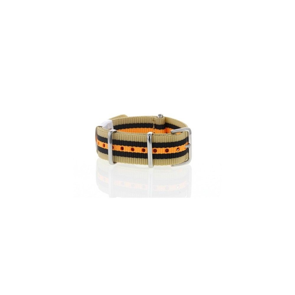 Bracelet NATO rayures beiges noires oranges largeur 22 mm