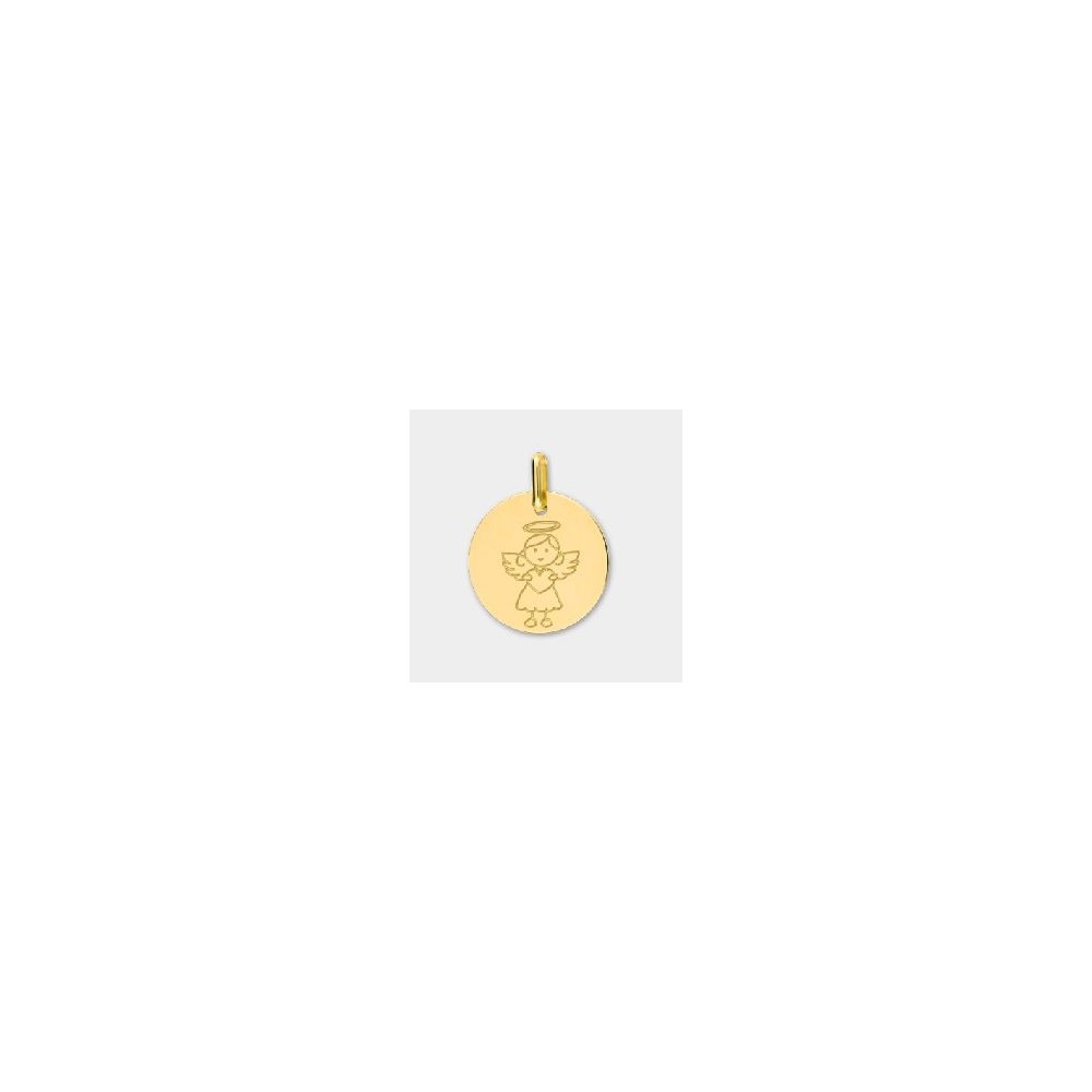 Médaille or jaune 750/°° Ange fille diamètre 16 mm