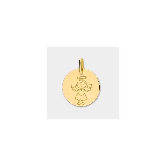 Médaille or jaune 750/°° Ange fille diamètre 16 mm