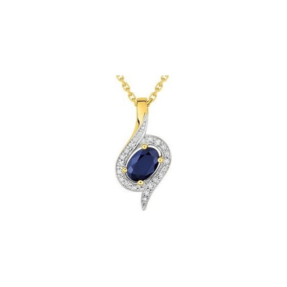 Collier AYANA or jaune or blanc 750 /°° diamants saphir bleu 0.56 carat