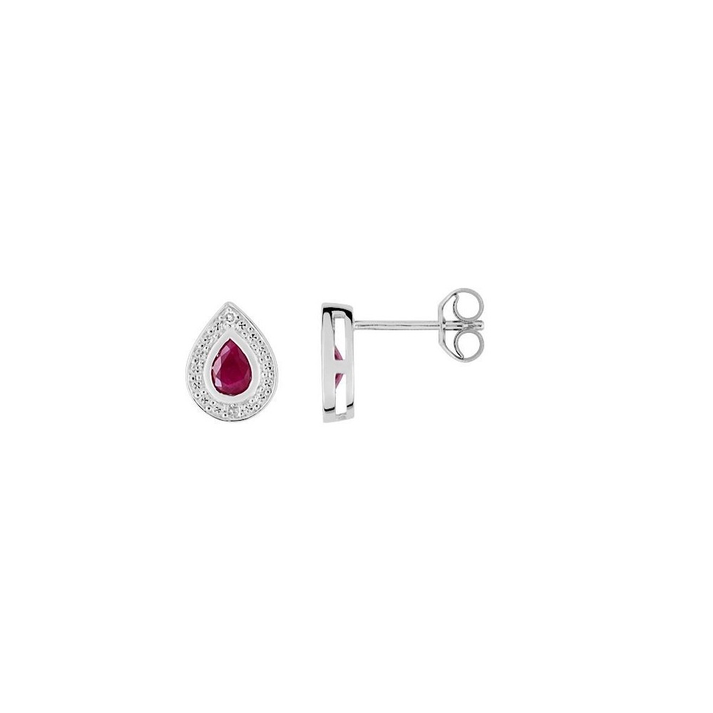 Boucles d'oreilles ATENA or blanc 750/°° diamants 0,016 carat rubis