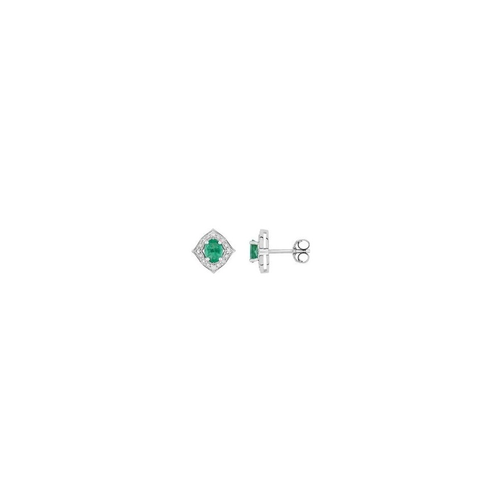 Boucles d'oreilles MERLE or blanc 750 /°° diamants émeraudes 0,70 carat