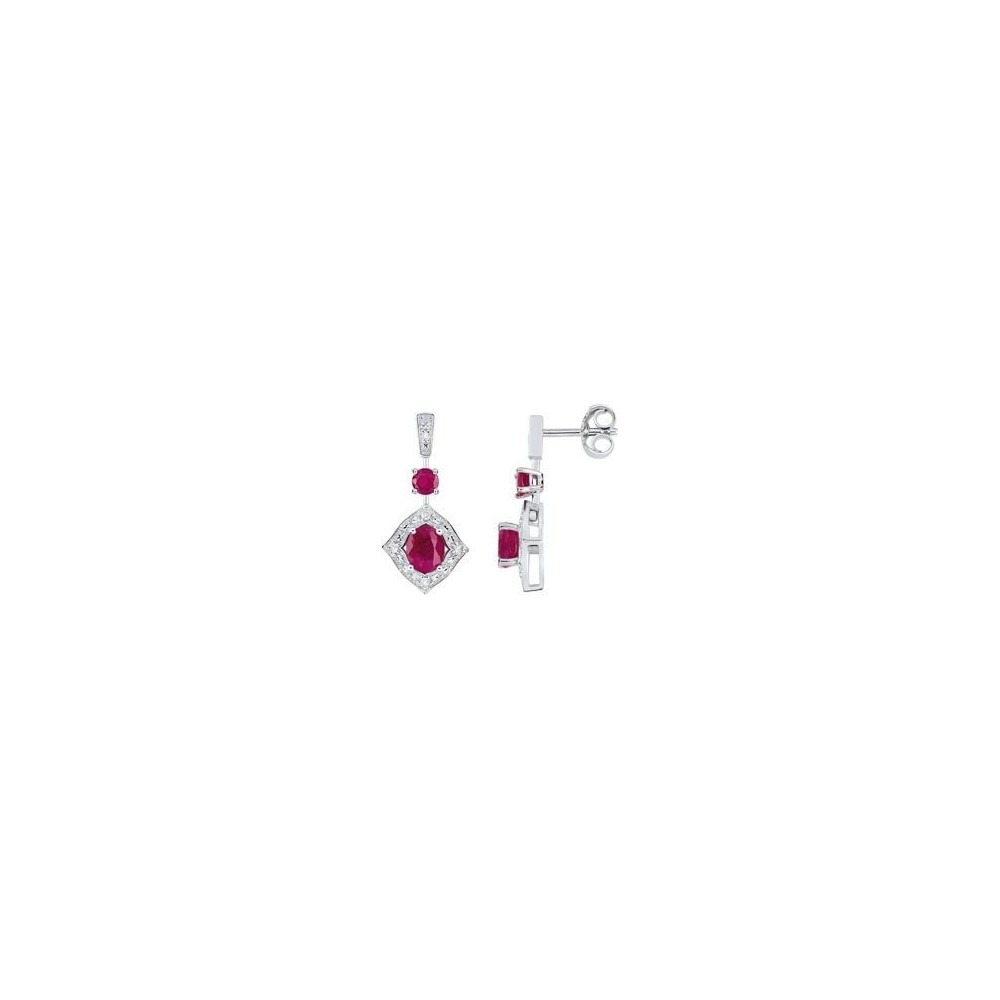 Boucles d'oreilles VALENTINA or blanc 750 /°° diamants rubis
