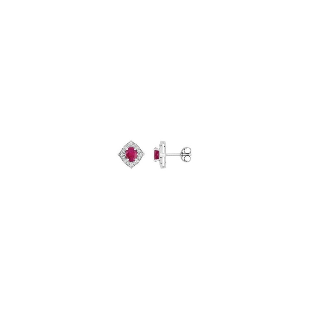 Boucles d'oreilles MERLE or blanc 750/°° diamants rubis 0,88 carat