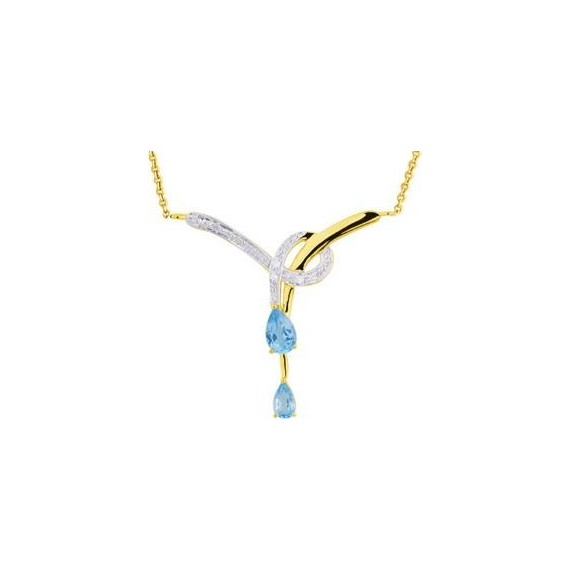 Collier MADELON or jaune 750 /°° diamants topazes bleues