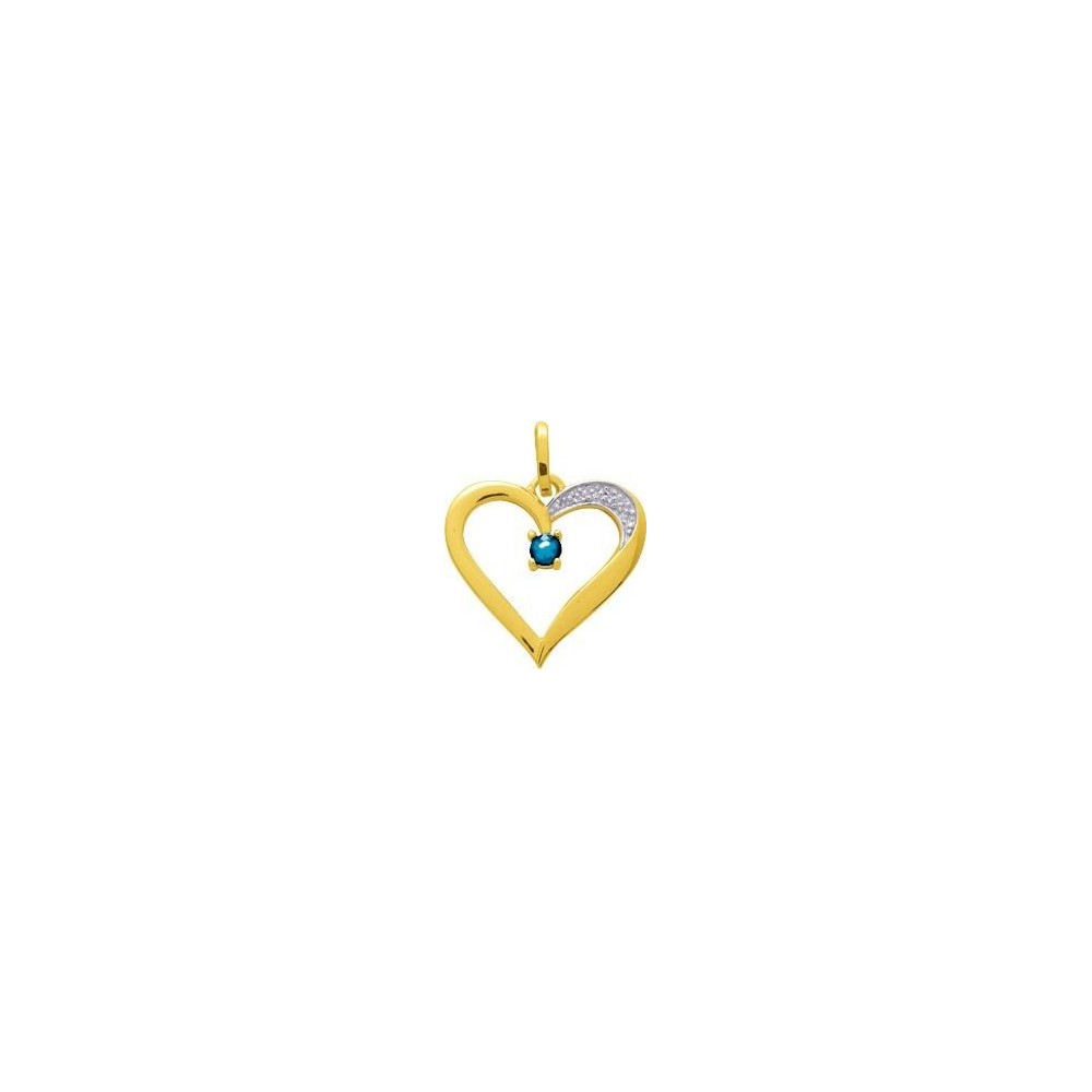 Pendentif RHIN or jaune 750 /°° cœur saphir bleu