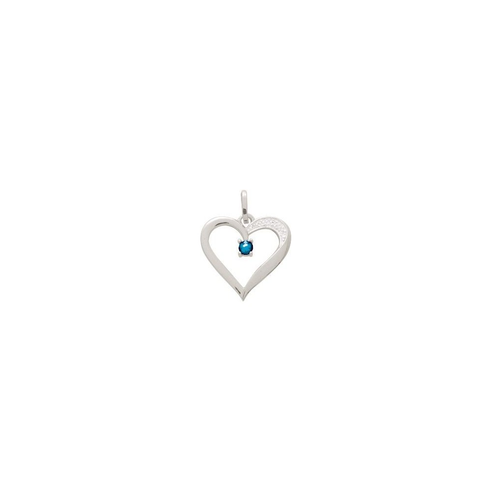 Pendentif RHIN or blanc 750 /°° cœur saphir bleu
