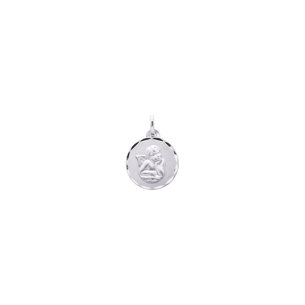 Médaille FLORIAN Ange or blanc 750 /°° diamètre 14 mm