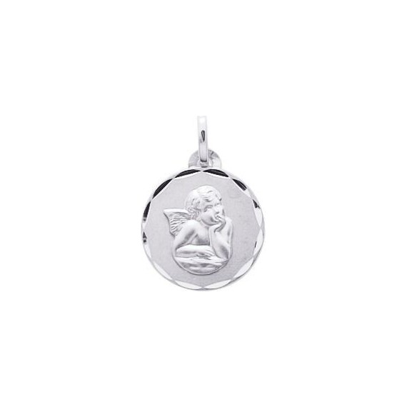 Médaille FLORIAN Ange or blanc 750 /°° diamètre 14 mm