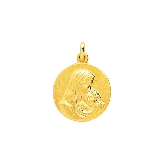 Médaille Vierge à l'Enfant ELIANE or jaune 750/°° diamètre 18 mm