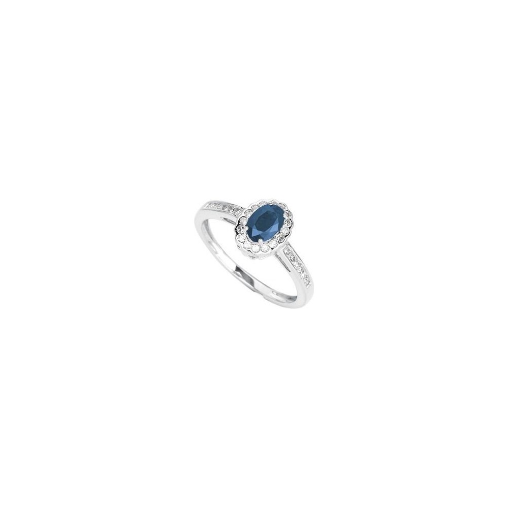 Bague SAGE or blanc 750 /°° diamant saphir bleu 0.60 carat