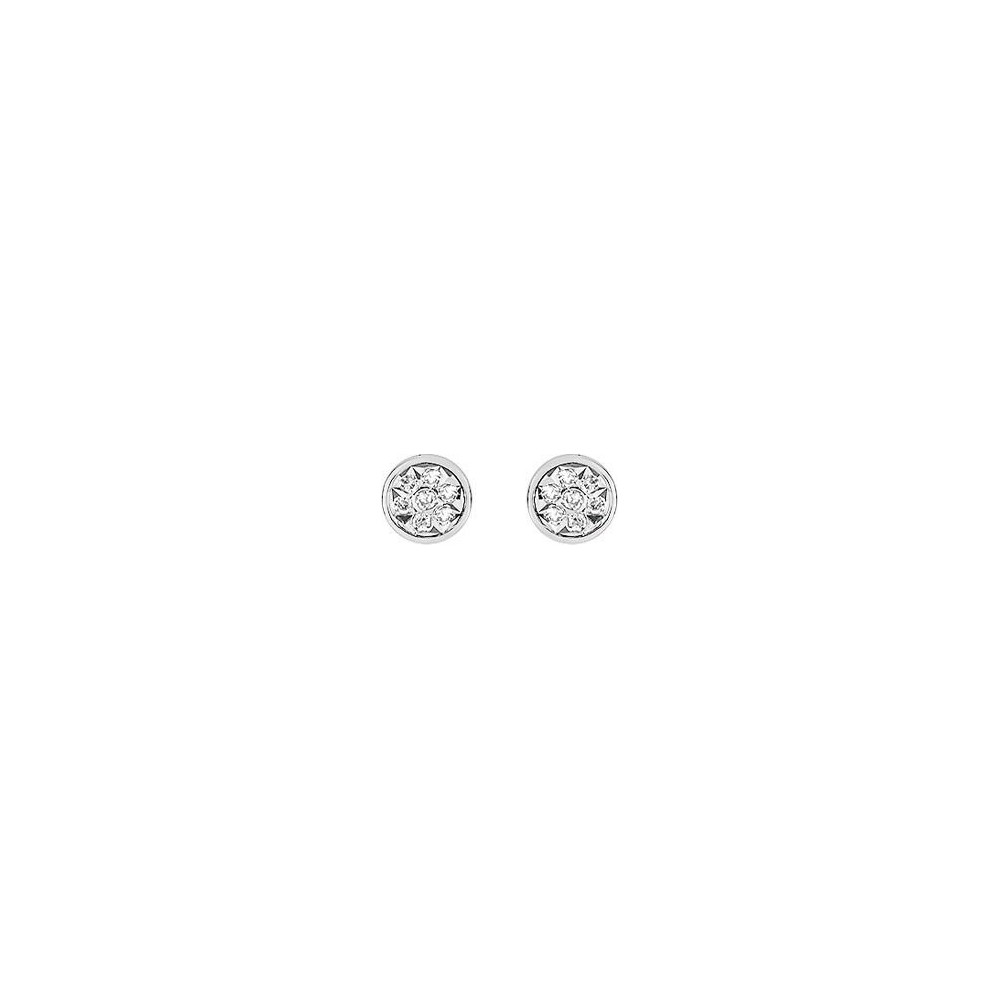 Boucles d'oreilles LUMINEUSE or blanc 750 /°° diamants 0,06 carat