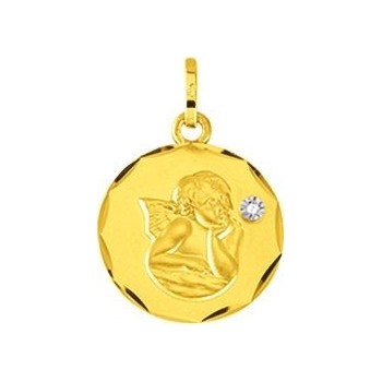 Médaille GAEL Ange or jaune 750 /°° diamant diamètre 15 mm