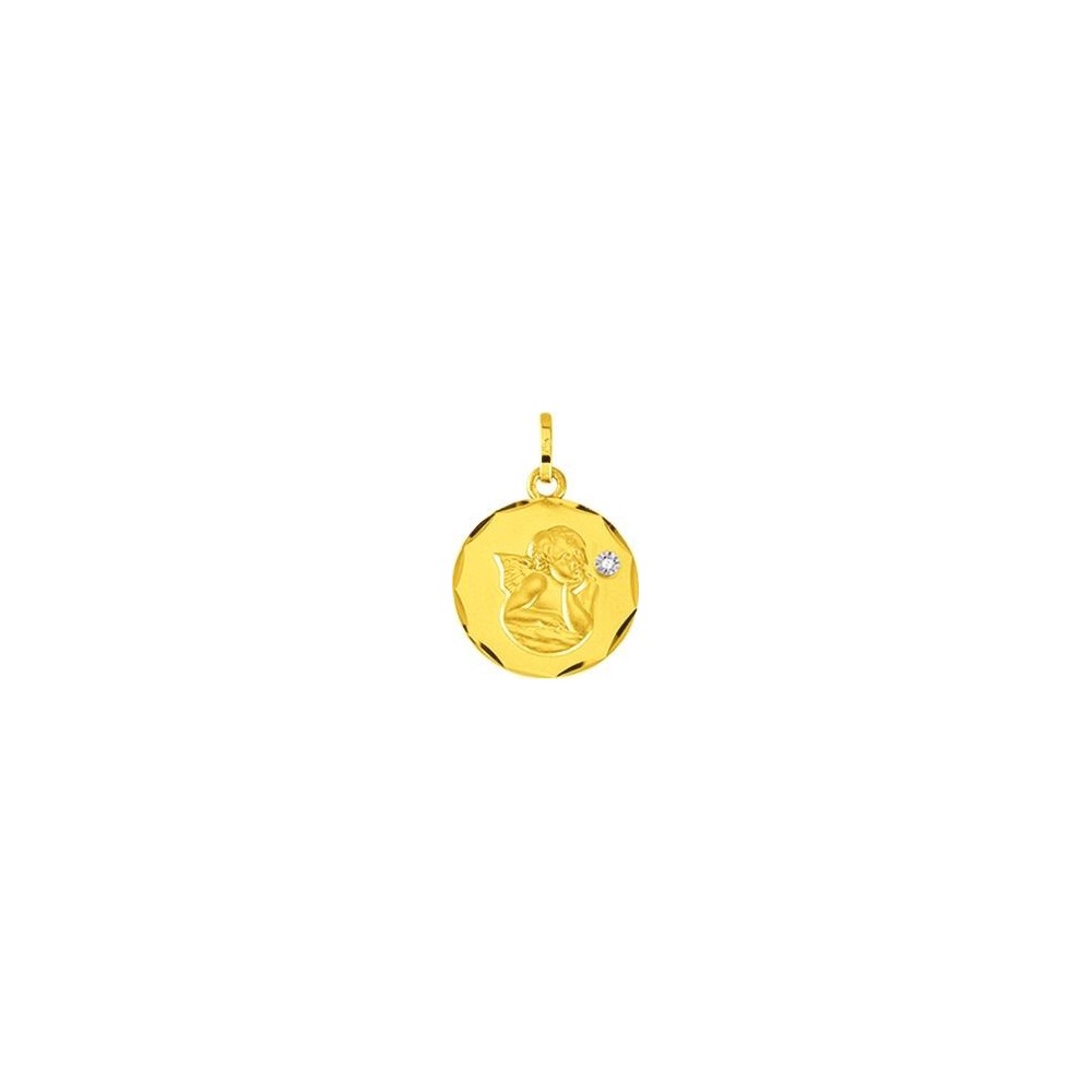 Médaille GAEL Ange or jaune 750 /°° diamant diamètre 15 mm
