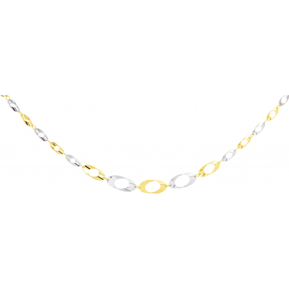 Collier FANTASIA or jaune or blanc 750 /°° mailles ovales