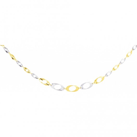 Collier FANTASIA or jaune or blanc 750 /°° mailles ovales