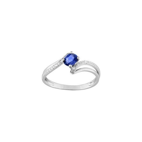 Bague HAYLEY or blanc 750 /°° diamants saphir bleu 0.26 carat
