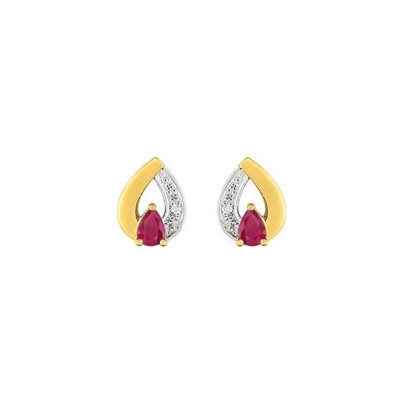 Boucles d'oreilles BOUVREUIL  or  bicolore 750/°° diamants rubis