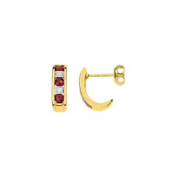 Boucles d'oreilles CARA or jaune or rhodié 750/°° diamants  rubis