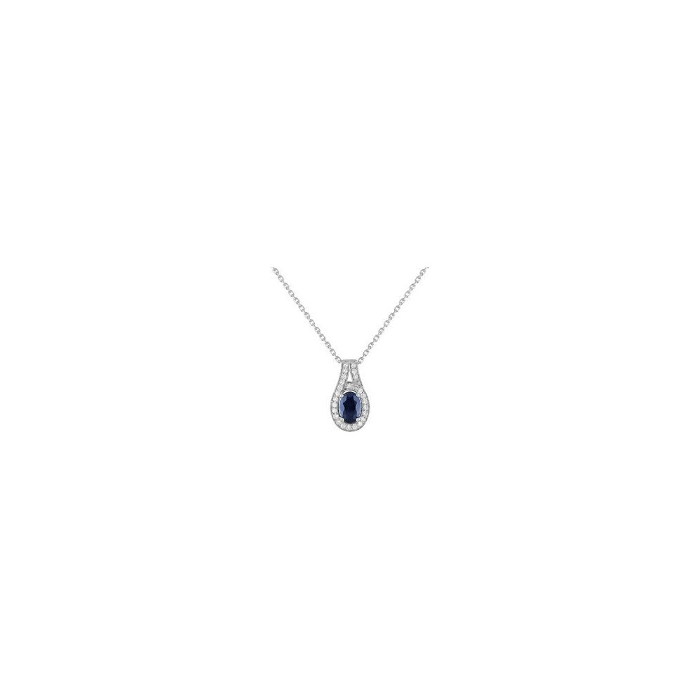 Collier HANAE or blanc 750 /°° diamants saphir bleu 0.56 carat