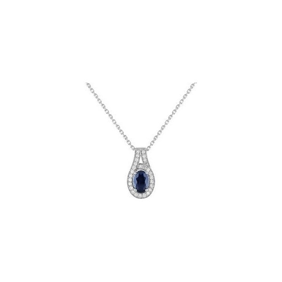 Collier HANAE or blanc 750 /°° diamants saphir bleu 0.56 carat