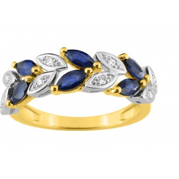 Bague ENVOUTANTE or jaune 750 /°° diamants saphirs bleus 1.32 carat