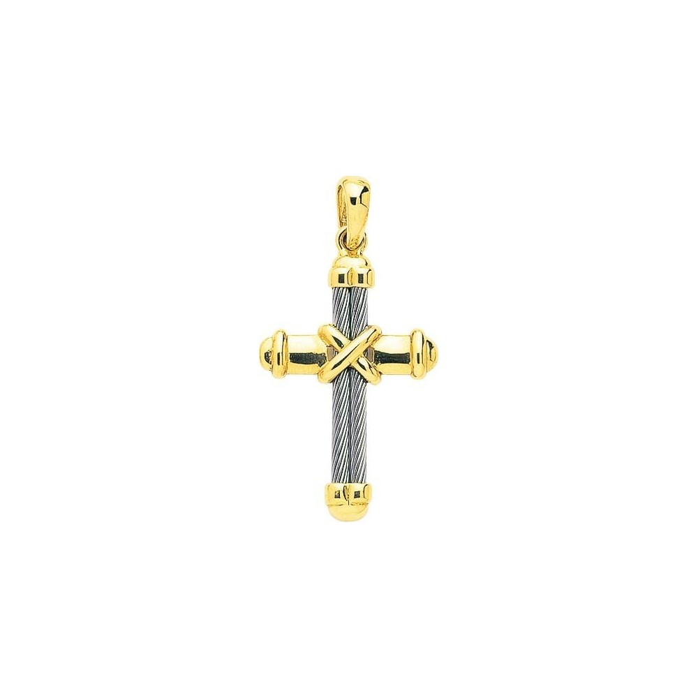 Croix PAIX or jaune 750 /°° double câble acier dimensions 42 mm x 21 mm