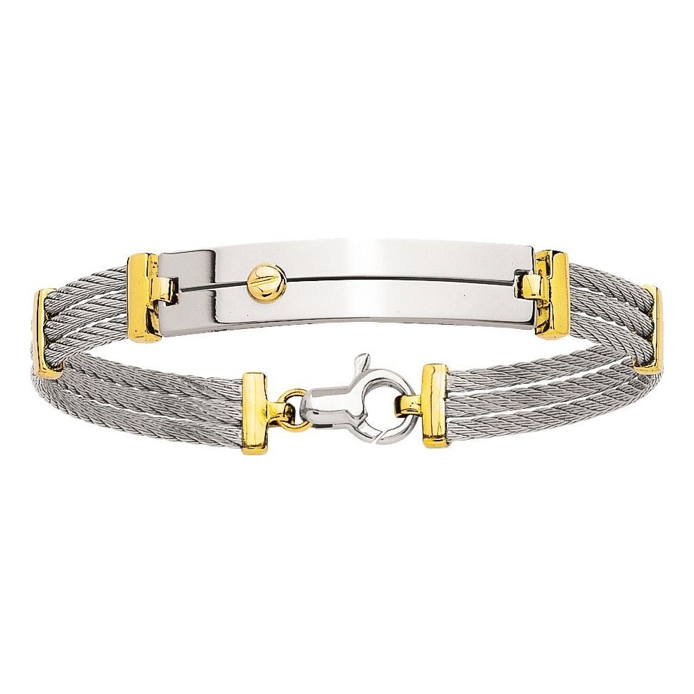 Bracelet HUNE or jaune 750 /°° câble acier
