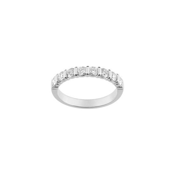 Demi-alliance BARETTE or blanc 750 /°° diamants 0,80 carat