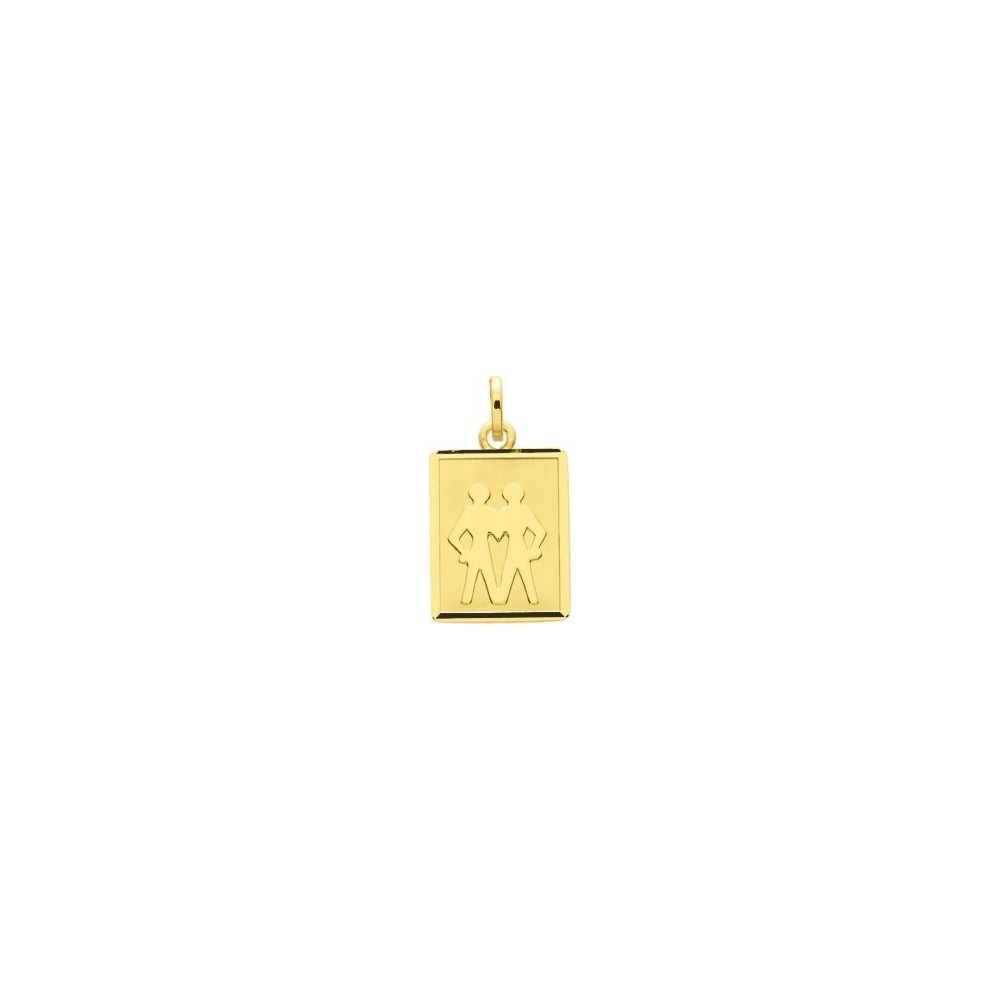 Médaille zodiaque GEMEAUX or jaune 750 /°° rectangle