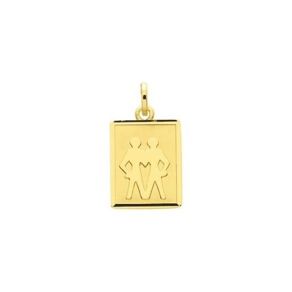 Médaille zodiaque GEMEAUX or jaune 750 /°° rectangle