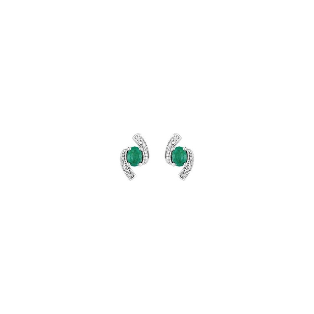 Boucles d'oreilles CELANO or blanc 750 /°° diamants émeraudes