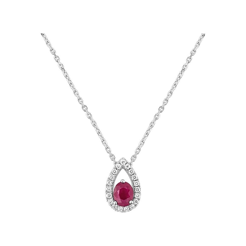Collier RUTILANT or blanc 750 /°° diamants rubis 0.44 carat