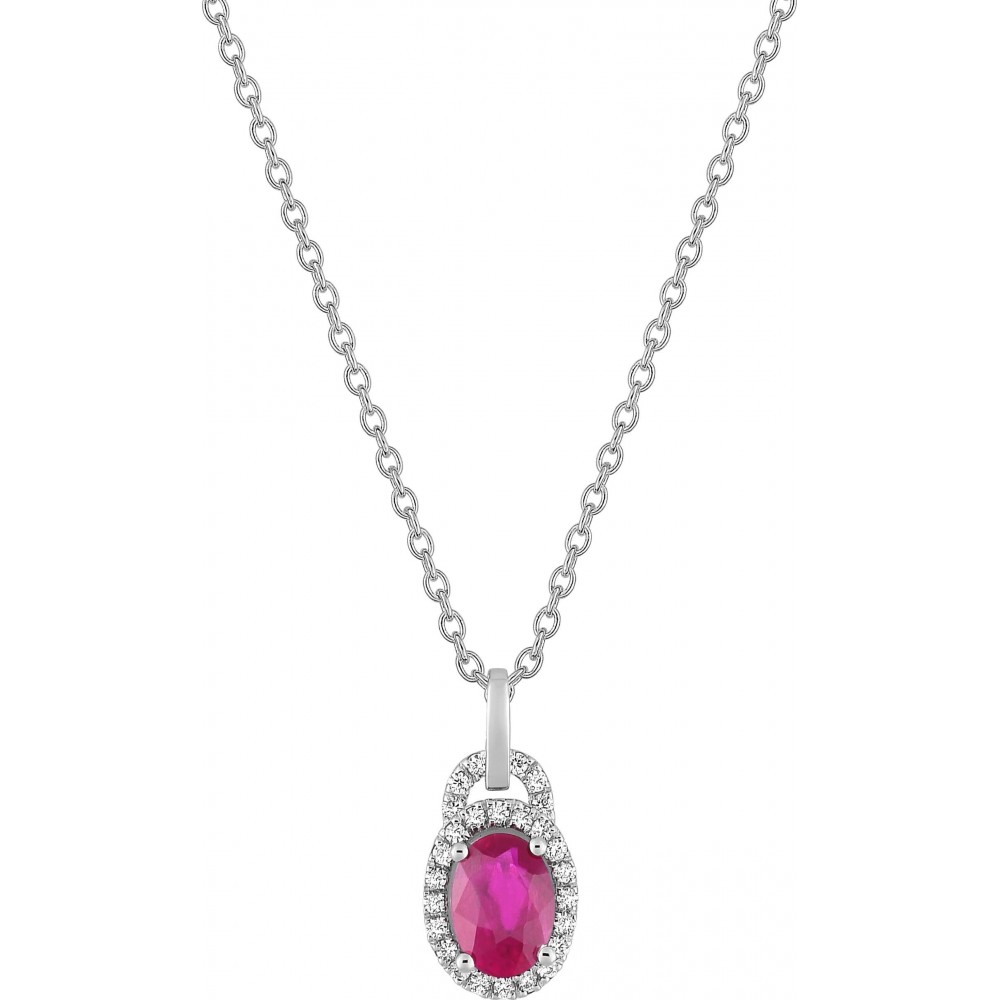 Collier ENFIEVRE or blanc 750 /°° diamants rubis 0.92 carat