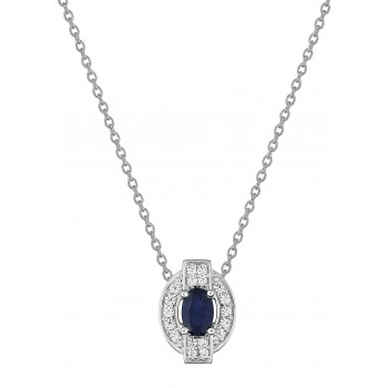 Collier VULCANIA or blanc 750 /°° diamants saphir bleu Kanchana 0.64 carat