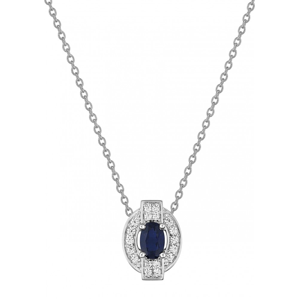 Collier VULCANIA or blanc 750 /°° diamants saphir bleu Kanchana 0.64 carat