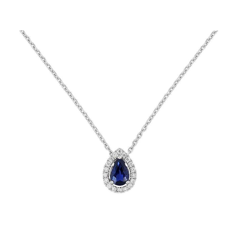 Collier INCANDESCENT or blanc 750/°° diamants saphir bleu 0.60 carat