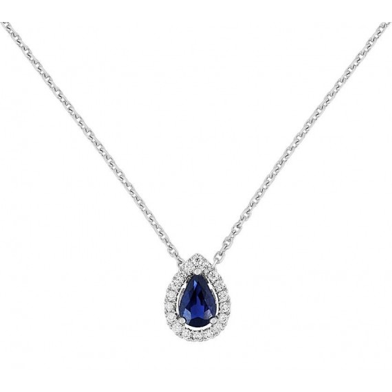 Collier INCANDESCENT or blanc 750/°° diamants saphir bleu 0.60 carat