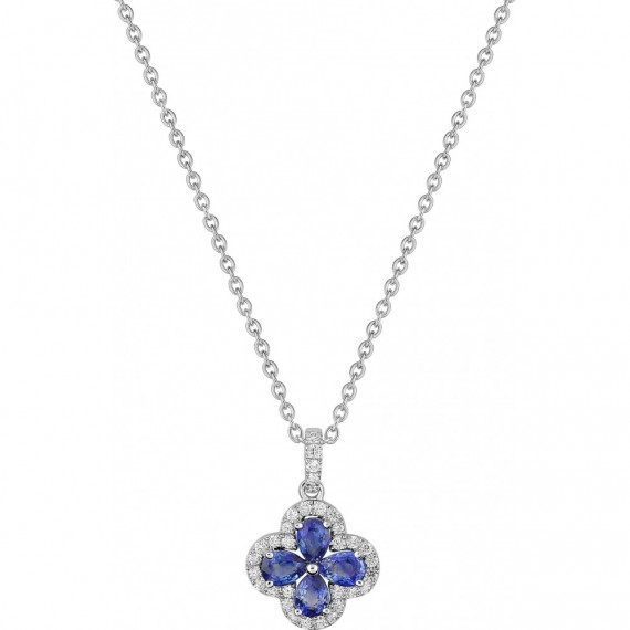 Collier JOIE or blanc 750 /°° diamants saphirs bleus origine Ceylan 0.81 carat