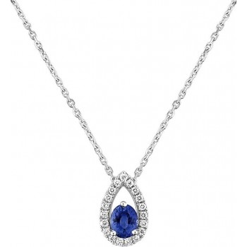 Collier RUTILANT or blanc 750 /°° diamants saphir bleu 0.50 carat