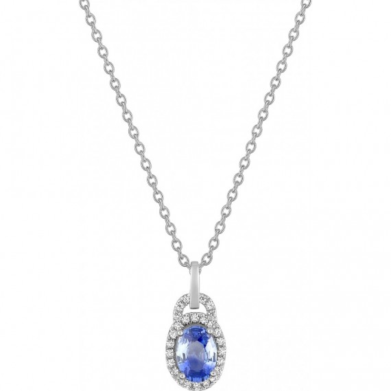 Collier ENFIEVRE or blanc 750 /°° diamants saphir bleu origine Ceylan 1.20 carat