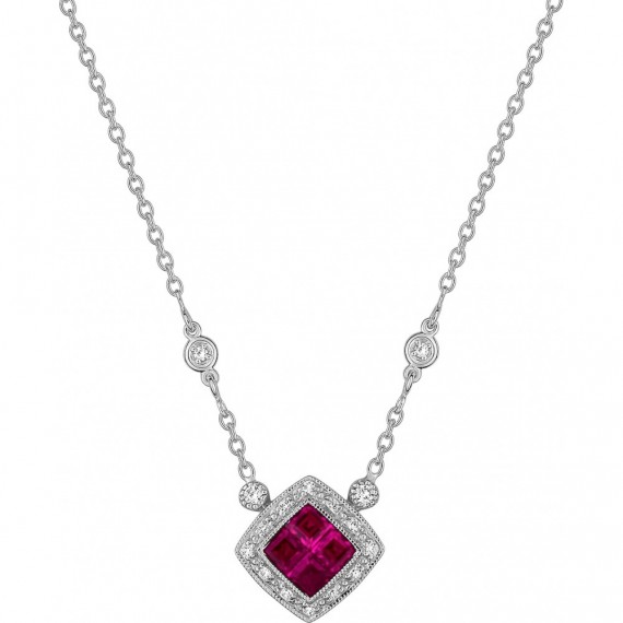 Collier FLAMME or blanc 750 /°° diamants rubis 0.74 carat
