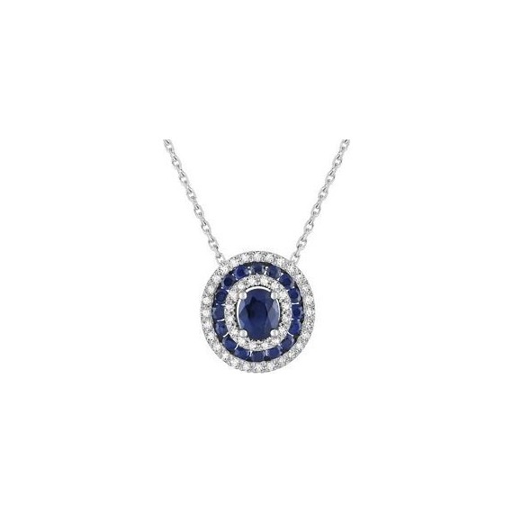 Collier ASHLEY  or blanc 750 /°° diamants saphirs bleus 0,91 carat
