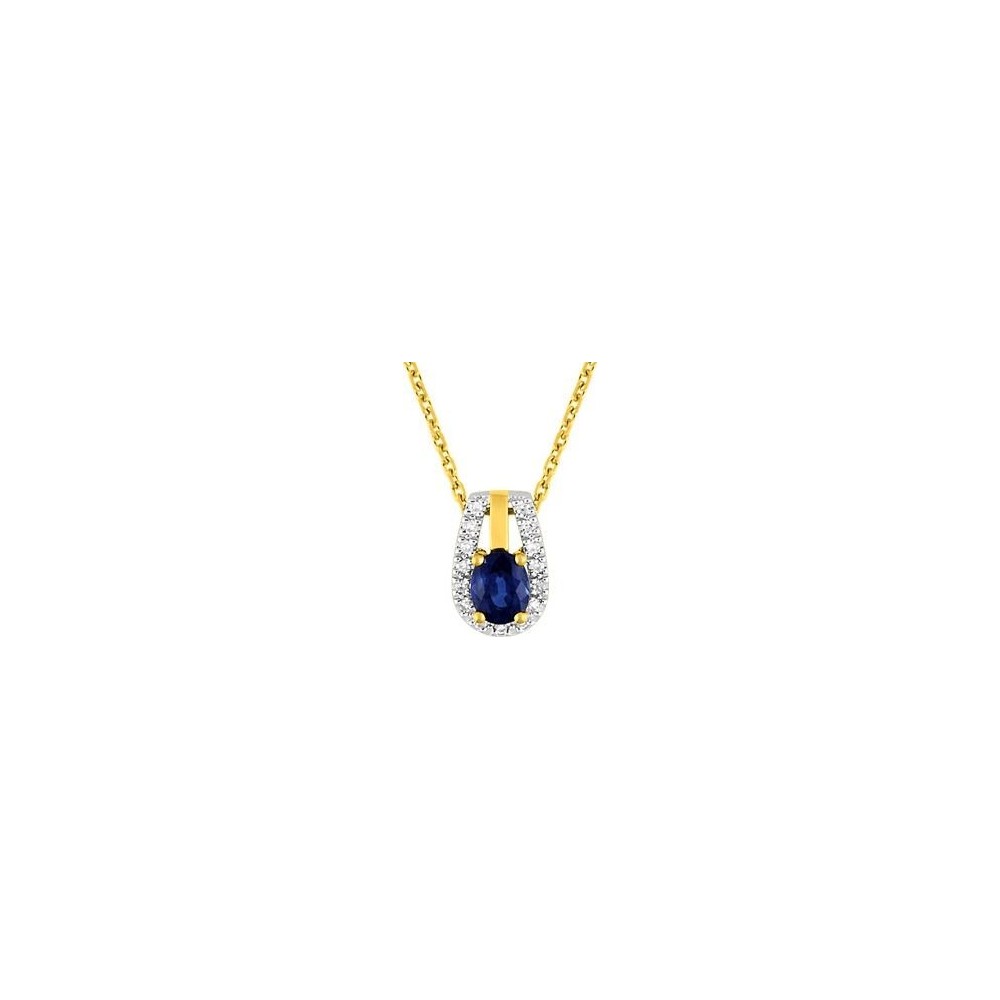 Collier MONTREAL  or jaune 750 /°° diamants saphir bleu