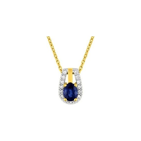 Collier MONTREAL  or jaune 750 /°° diamants saphir bleu