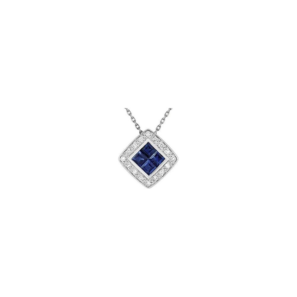 Collier NAYLA  or blanc 750 /°° diamants saphirs bleus 0,70 carat