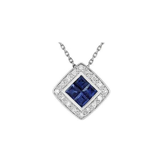 Collier NAYLA  or blanc 750 /°° diamants saphirs bleus 0,70 carat