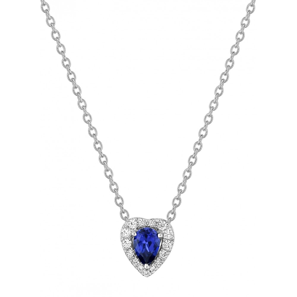 Collier BEGUIN or blanc 750 /°° diamants saphir bleu 0,60 carat