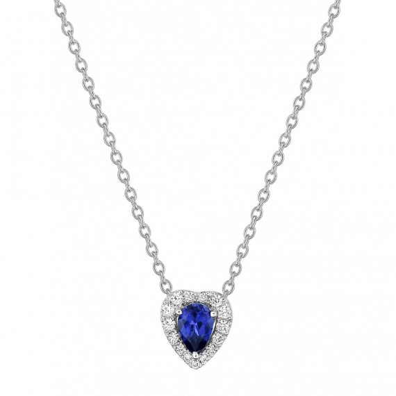 Collier BEGUIN or blanc 750 /°° diamants saphir bleu 0,60 carat