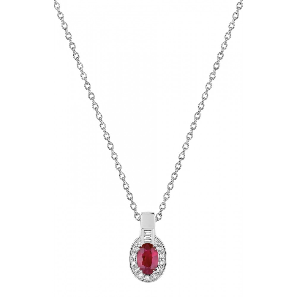 Collier BOMBAY or blanc 750 /°° diamants rubis 0,55 carat